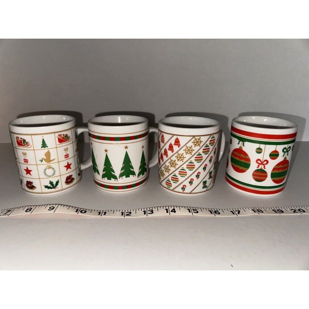 Vintage Christmas Mug Set First Ceramics Set of 4 Christmas Tree Ornment